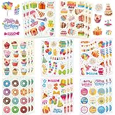 312PCS Birthday Stickers, Self-Adhesive Candy Cupcake Candles Balloons Sticker Birthday Party Stickers for Scrapbook Water Bottles Laptop Envelope Gift Wrap Decor