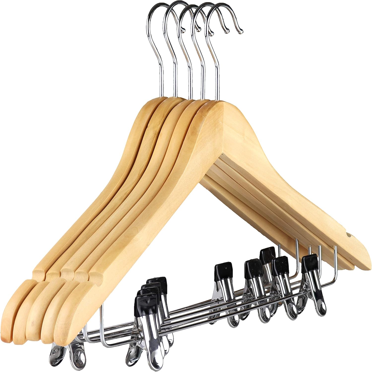 The Hanger Store 30 Wooden Suit Coat Clothes Hangers with bar and clips