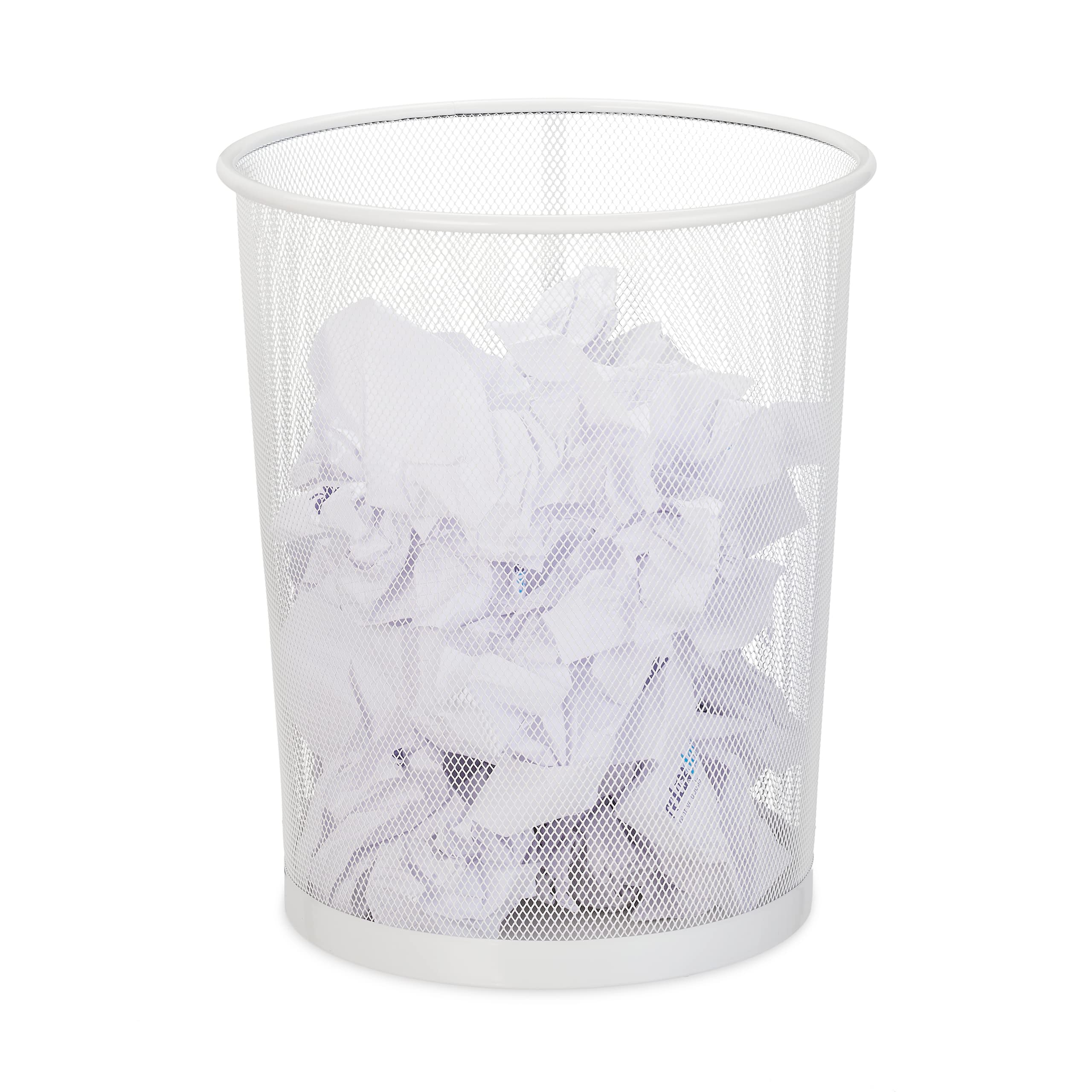Relaxdays Wastebasket, Wastepaper Bin, Office & Home, Round, Wire Mesh, Paper Bin, Metal, H x D: 35 x 29.5 cm, White