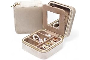BLUTETE Travel Jewelry Box Organizer Velvet Travel Case With Mirror Ring Earrings Necklaces Storage Organizer Box (Champagne)