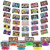 Cassette Tape Party Decoration - 6PCS 80's 90's Party Banners, 6PCS Cassette Tape Honeycomb Centerpiece, Boom Box Cutout Banners, Birthday Supplies for Retro 70‘s 80's 90's Hip Hop Music Party Decor