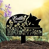 Nestura Sleeping Cat Grave Markers Outdoor, Weatherproof Metal Pet Headstone with Name & Date, Outdoor Grave Marker for Cats – Variety of Sizes & Finishes