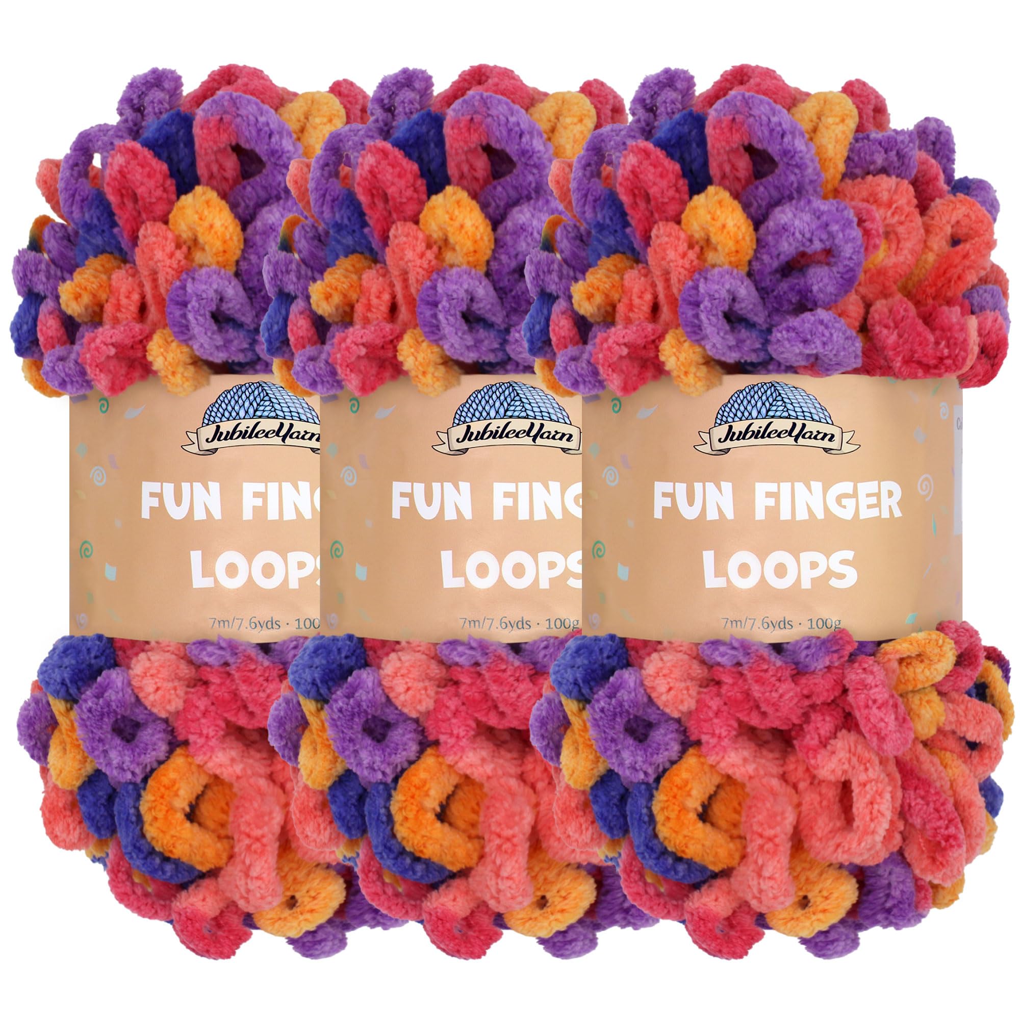 JubileeYarn Fun Finger Loops Yarn - Polyester Jumbo Weight Loop Yarn - 100g/Skein - Euphorie - 3 Skeins
