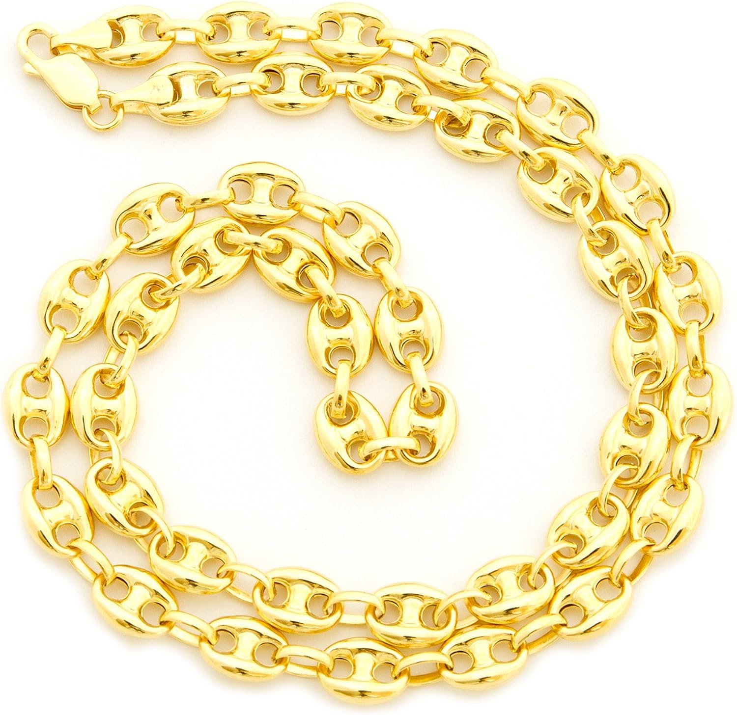 Solid 14k Yellow Gold 6.9mm Puffed Mariner Chain Necklace, 20" Amazon