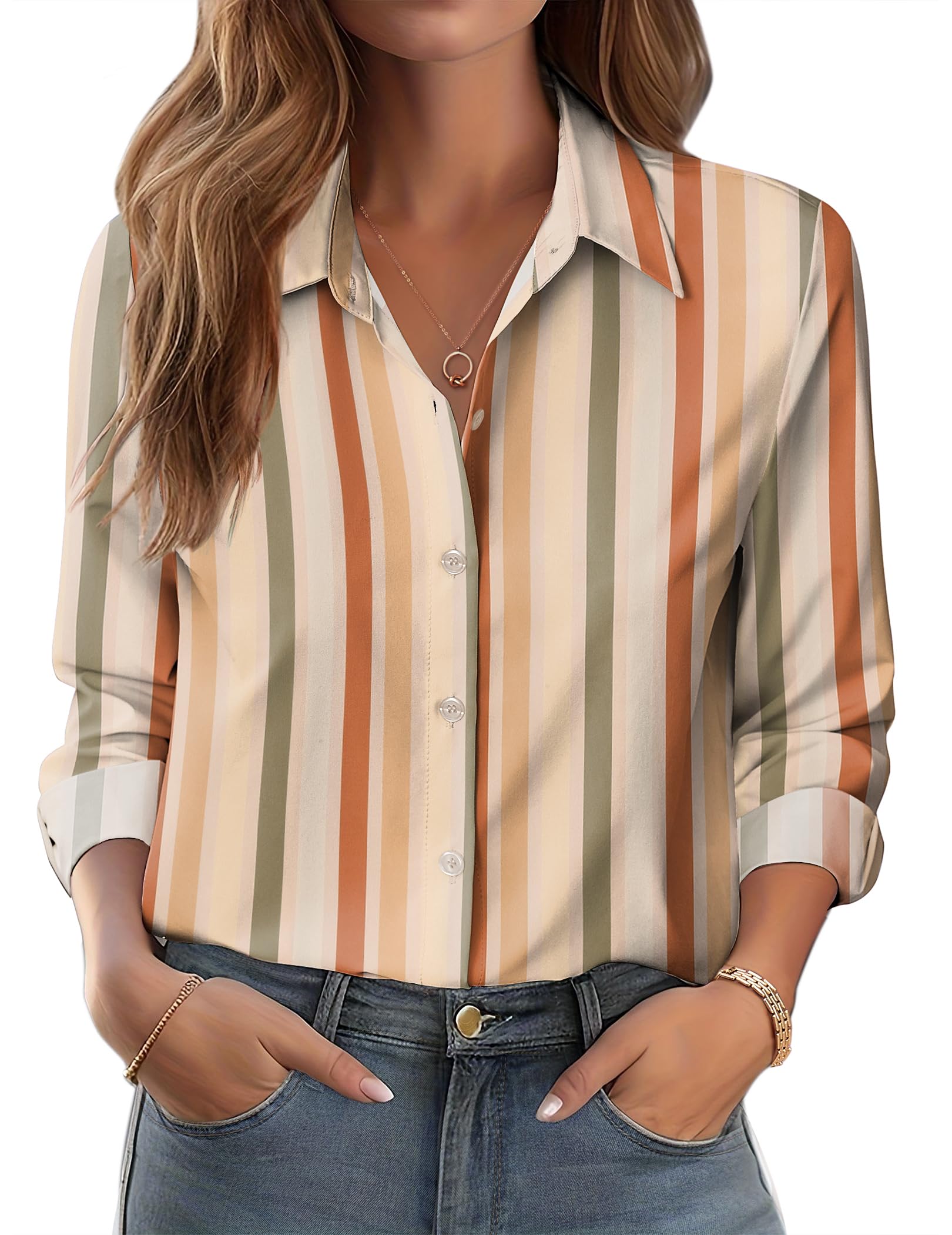 Photo 1 of ***(MINOR DAMAGE/ SEE NOTES)***Zeagoo Striped Blouses for Women Dressy Casual V Neck Long Sleve Button Down Shirts Work Tops Business Fashion Clothes