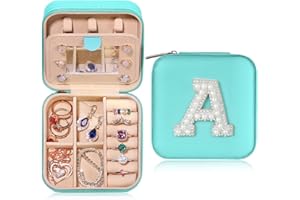 Parima Travel Jewelry Case for Women Girls, A Pearl Initial Travel Jewelry Case | Small Jewelry Travel Case | Personalized Travel Jewelry Case | Travel Jewelry Case - Letter A, Blue