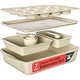 Stackable Baking Pan Set - Deluxe Nonstick White Marble Coating, Carbon Steel Bakeware Sets, PFOA, PFOS, PTFE Free, Recipe Booklet Included, Oven Safe (Up to 450°F), Set of 7 - White