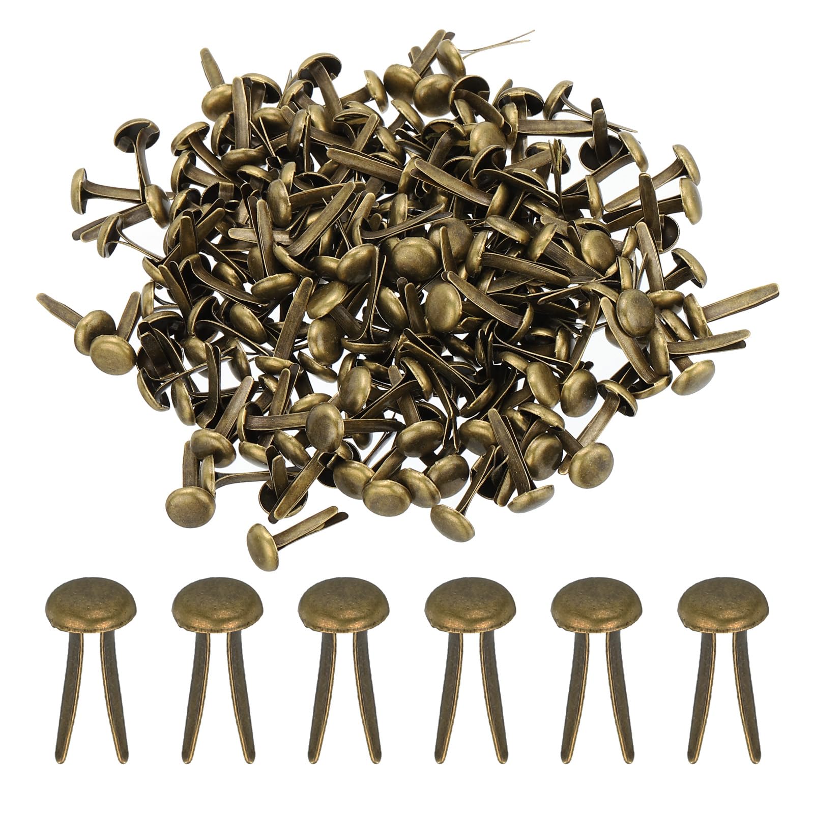 PATIKIL 200 PCS Paper Brass Fasteners Split Pins Pastel Mini Metal Brads Round Head Plated Fastener for Craft Art Scrapbooking DIY Supplies, Bronze, 8 x 15 mm