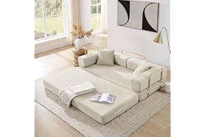 IVOROS 4-in-1 Folding Convertible Sofa Bed, 78 Inch Boneless Couch with Fixed-Shape Frame, Corduroy Loveseat Sleeper with Pull Out Bed, Floor Sofa Modular Futon Couch for Living Room Bedroom Lounge (Beige)