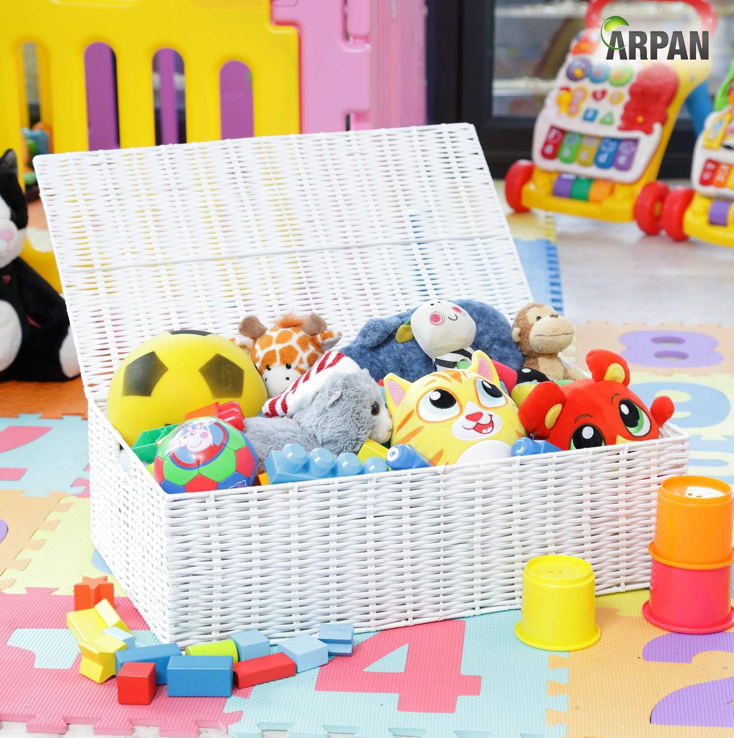 ARPAN Resin Woven Under Bed Storage Box, Chest Shelf Toy Clothes Basket With Lid - White (Set of 2 - Large) - Image 5