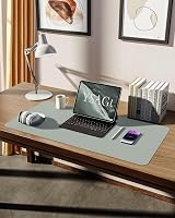 YSAGi Leather Desk Mat Large 80x40 cm Non-Slip Waterproof Grayish Green view 5
