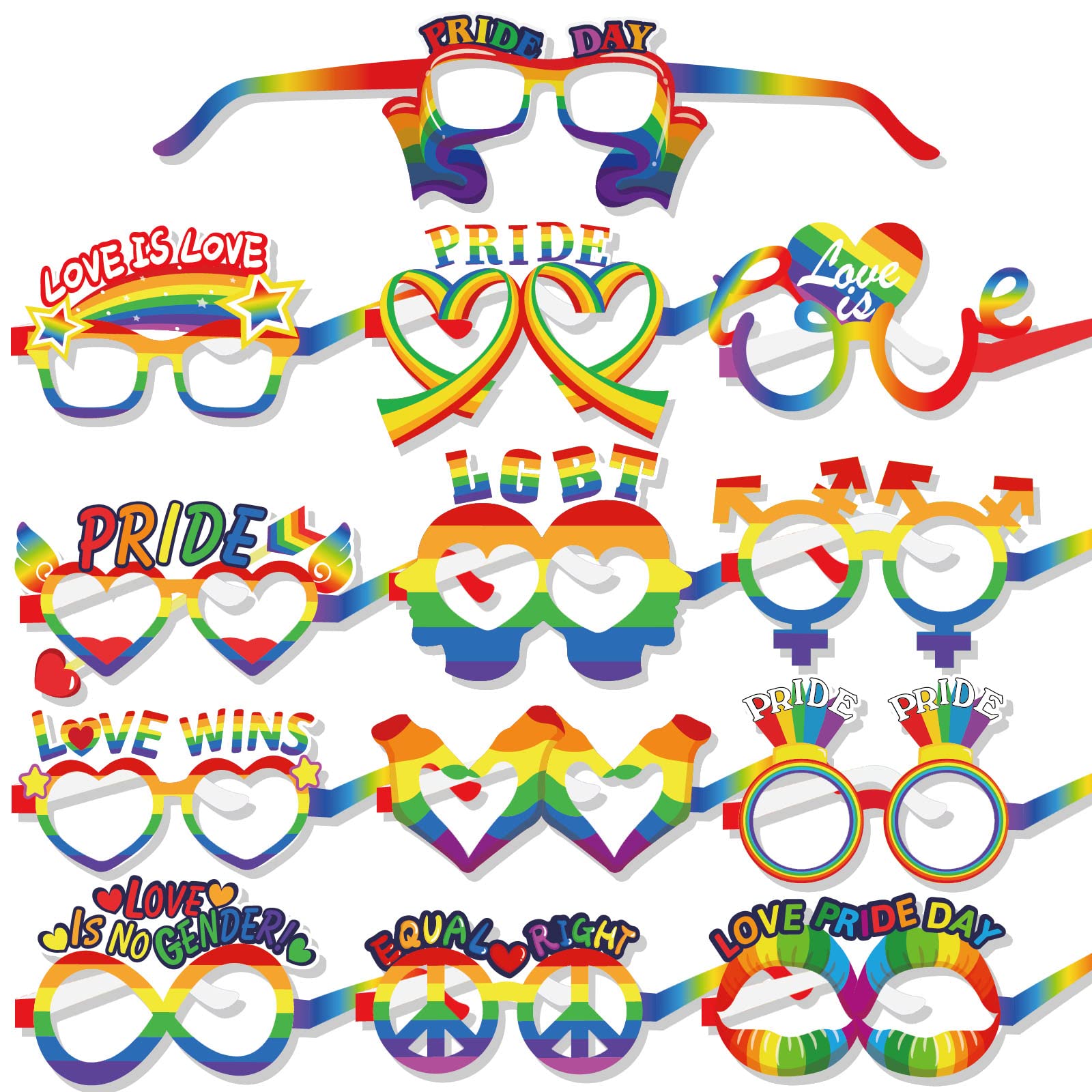 DPKOW 26pcs Rainbow Gay Pride Party Glasses, Paper LGBT Eyeglasses for Pride Parade, Rainbow Party Costume Accessories, Favor, Photo Props Supplies