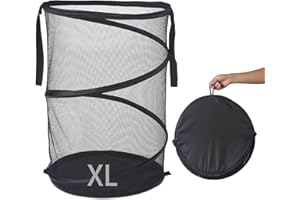 SEIRITEX Mesh Popup Laundry Hamper 115L Foldable Laundry Basket Extra Large Capacity Collapsible Clothing Storage Basket with Handles 26 H x 18 W x 18 L (Black)