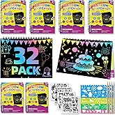 HXDOGSP Scratch Art for Kids: 32 Pack Rainbow Scratch Paper Party Favors - Art Crafts Notebook Suitable for Birthday Gifts/School Crafts Kit/Classroom Prizes for Girls and Boys Aged 4-12