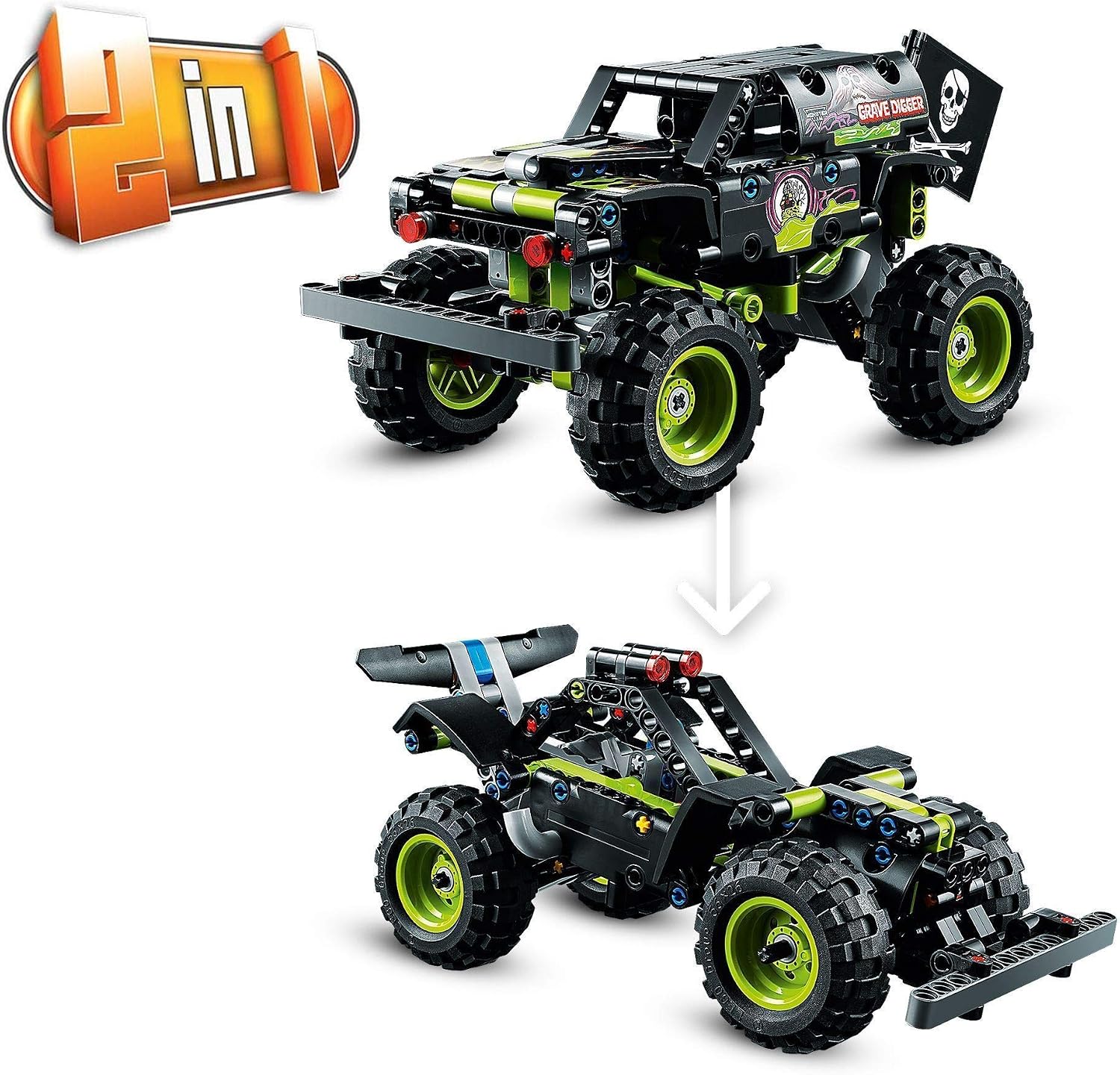 LEGO Technic Monster Jam Grave Digger 42118 Model Building Kit for Kids Who Love Motor Sports and Monster Truck Toys; 2-in-1 Toy with Pull-Back Action for Racing and Stunt Fun (212 Pieces) - Image 5