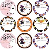 108 PCS Happy Halloween Stickers 2 Inch Self Adhesive Trick or Treat Name Tag Stickers Halloween Design Round Spooky Name Label Sticker for Gift Wrapping Candy Bags Envelope Seals Party Favors