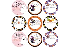 108 PCS Happy Halloween Stickers 2 Inch Trick or Treat Name Tag Stickers Halloween Decorations Design Round Spooky Name Label