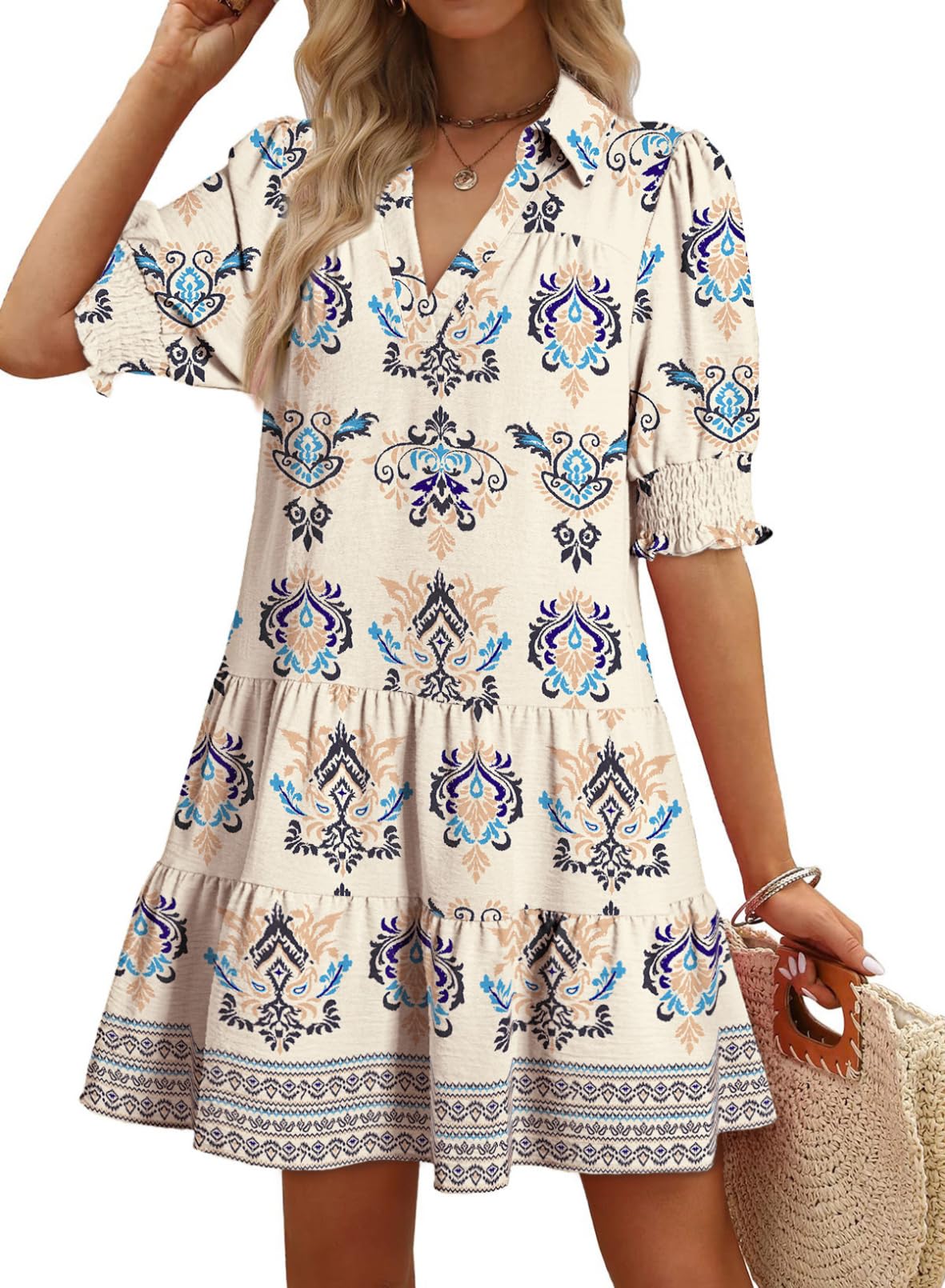 Dokotoo Casual Dresses Lapel Collared Pleated Midi Summer Dress