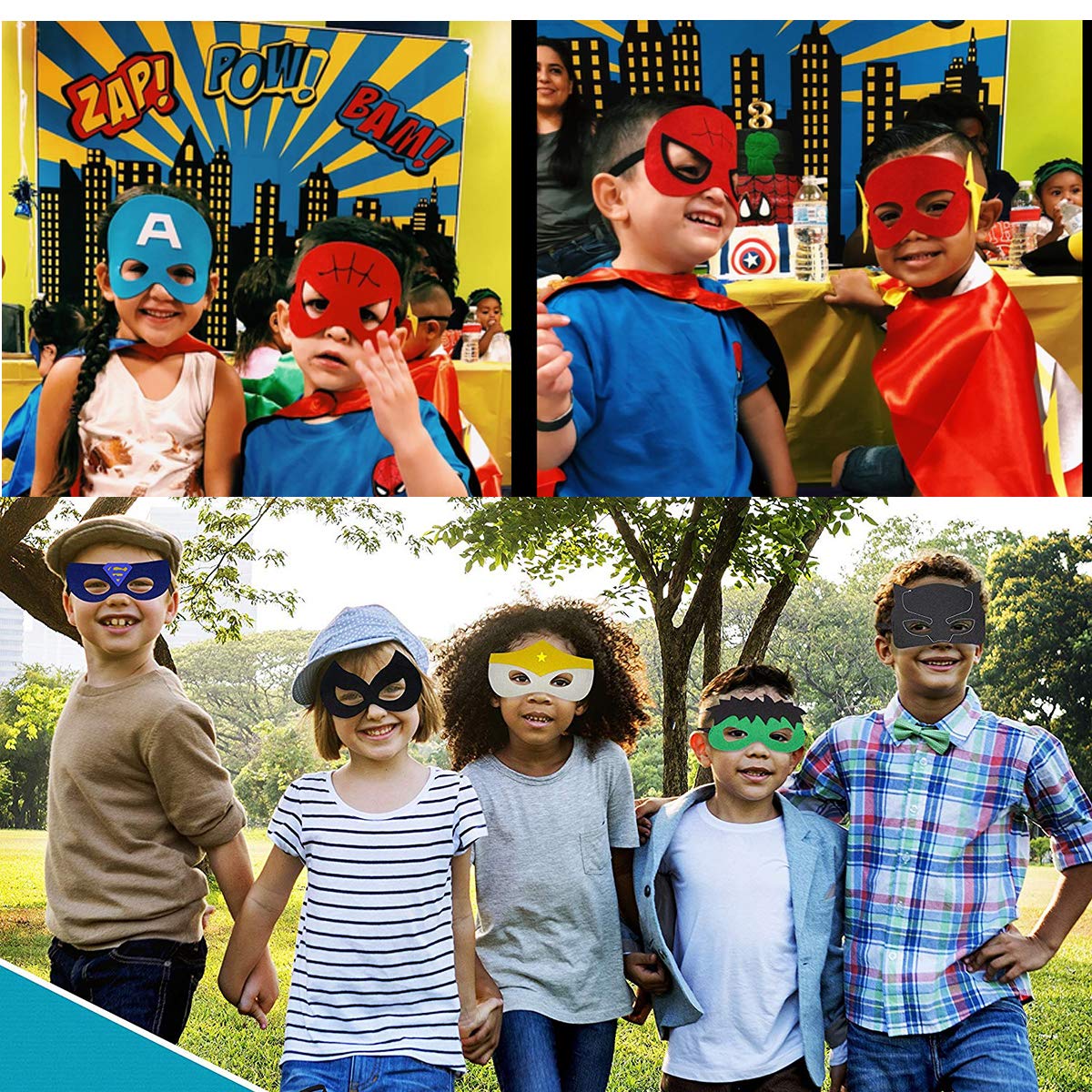 Kids Party Cosplay Masks Felt Party Masks 33 Pieces Multiple Sizes ADJUSTABLE Elastic Band for Birthday Halloween Party Supplies to Decoration