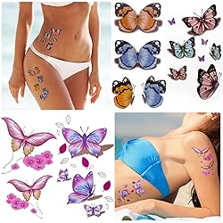 PAGOW 60 sheets Butterfly Tattoos Self-adhesive for
