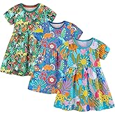 BeiVSlley Toddler Girls Dresses 3-Pack | Cotton Short Sleeve Summer Dress with Twirl Skirt | Cute Cartoon Sundress 2-7T