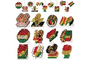 Spiareal 36 Pcs Juneteenth Decorations Black History Month Hanging Decorations Juneteenth Wooden Hanging Ornaments for Tree June Freedom Day African American Festival Independence Day Holiday Party