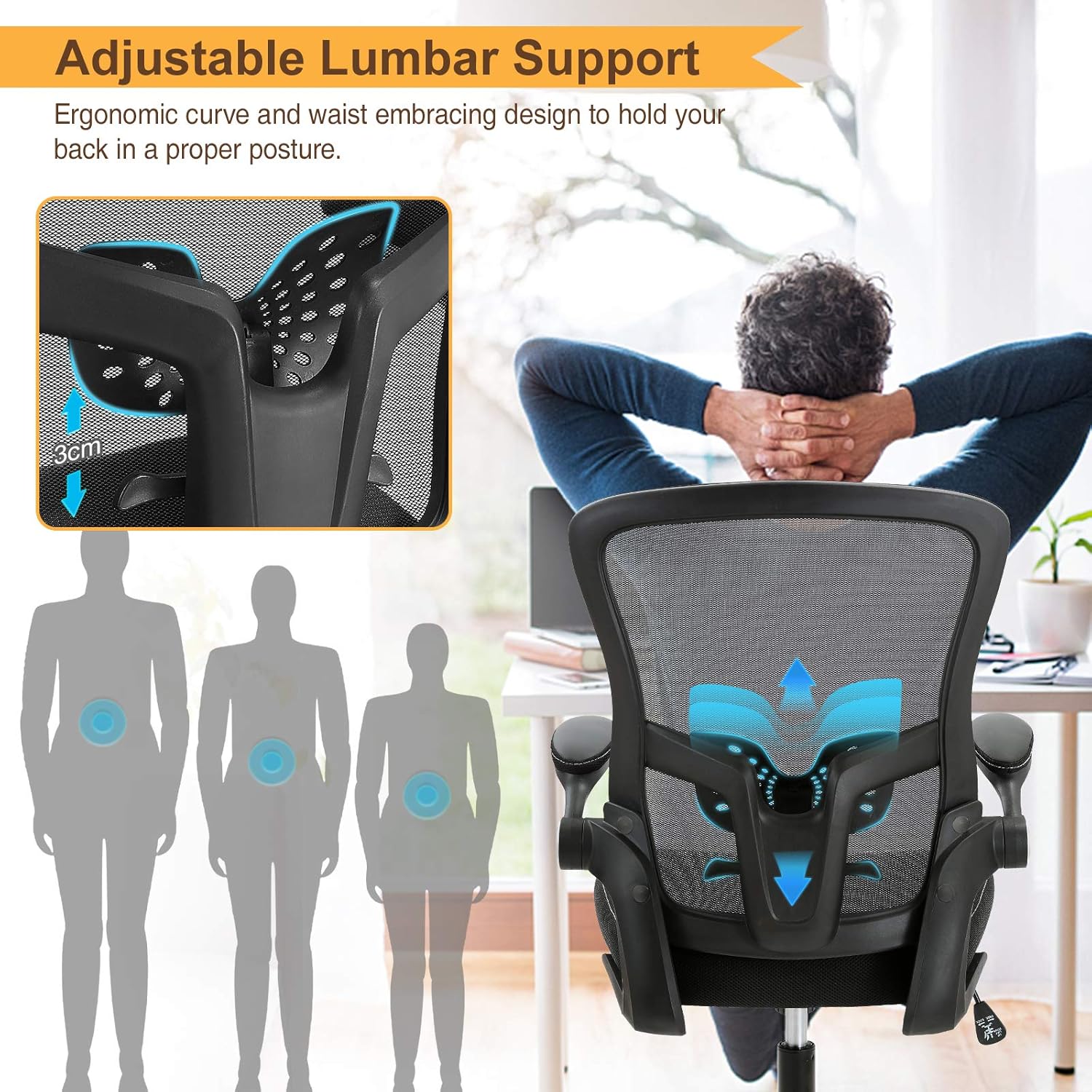 SAMOFU Office Chairs, Ergonomic Desk Chair Executive Chairs with Soft Seat and Mesh Backrest, High Back Swivel Computer Chair with Adjustable Lumbar Support, Flip-up Armrests: Kitchen & Dining