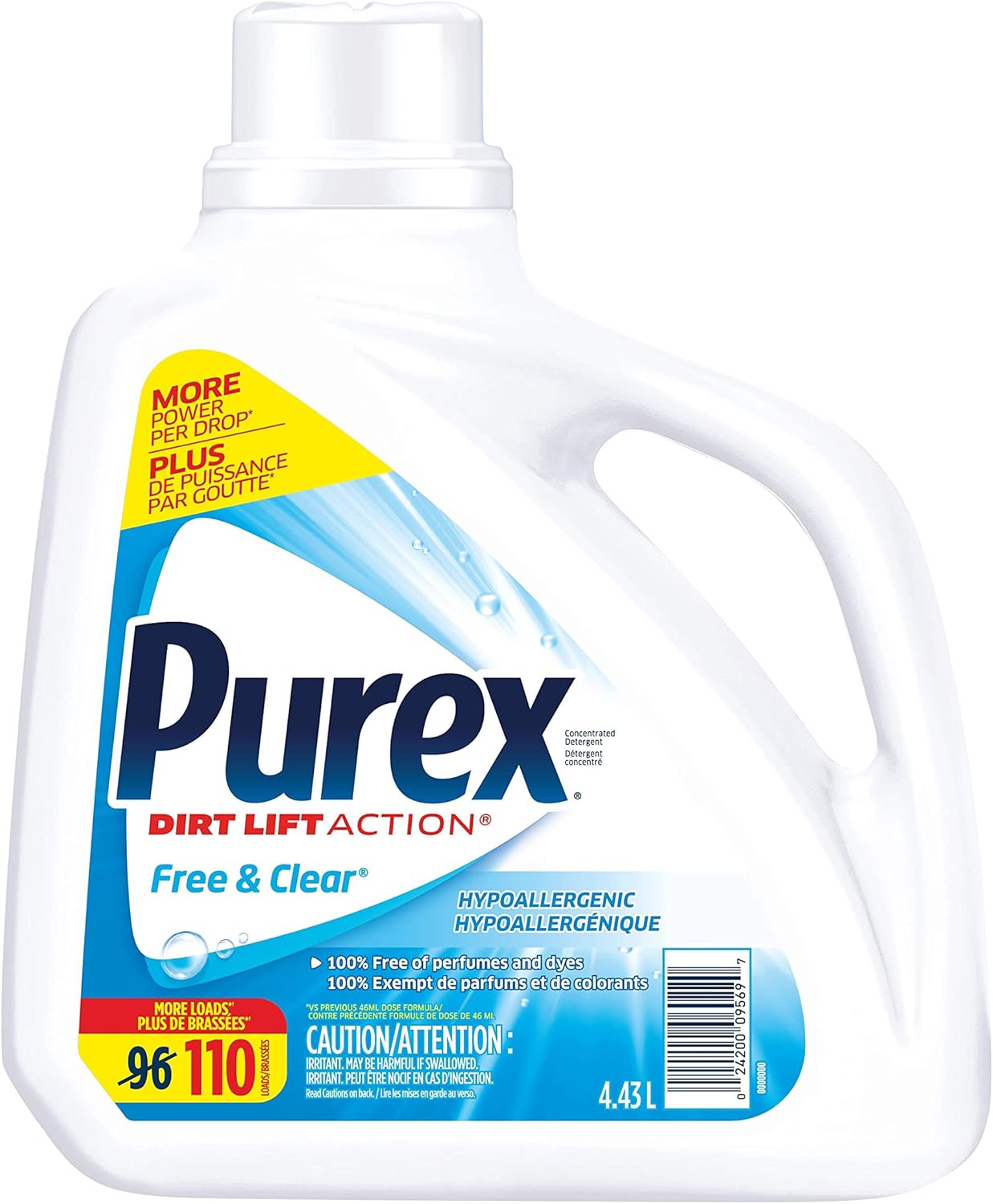 Purex Free and Clear Liquid Detergent for Sensitive Skin, 4.43 Liters