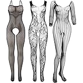 Tisancy 3 Pcs Women's Fishnet Lingerie Plus Size Mesh Bodysuit Lingerie for Women