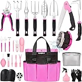 HLWDFLZ Pink Garden Tool Set Gardening Items for Women - 24PCS Heavy Duty Garden Tools with Detachable Storage Bag, Succulent Tool Set, Weeder