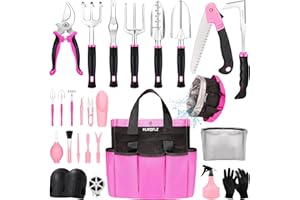 HLWDFLZ Pink Garden Tool Set Gardening Items for Women - 24PCS Heavy Duty Garden Tools with Detachable Storage Bag, Succulent Tool Set, Weeder
