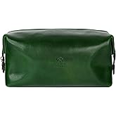 Time Resistance Leather Toiletry Bag Cosmetic Case Italian Classy Dopp Kit