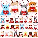 Blueweenly 24 Pcs Valentine Gifts Exchange for Classroom Mini Plush Animals with Heart Small Stuffed Animal Toys Valentines Mini Keychain for Kids Party Favor Rewards Bags Filler