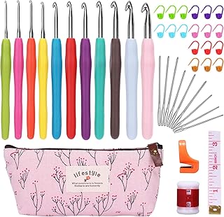 Gifort 42 Stück Häkelnadeln Set, Häkelnadel Set Häkelhaken mit Bunte Ergonomische weich Gummi Komfort Griff Häkeln Stricken Nadeln-2-8mm, Mama (42 Stück) Zufällige Tasche