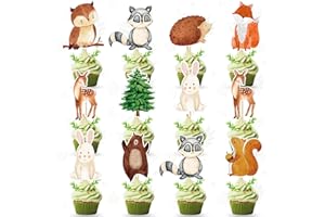 KINGZONE 45 Pcs Woodland Creatures Happy Birthday Cucake Toppers - Woodland Animals Baby Shower Party Decorations, Woodland Animals Themed Cake Decorations for Party Supplies Decor Kids, Boys, Girls.