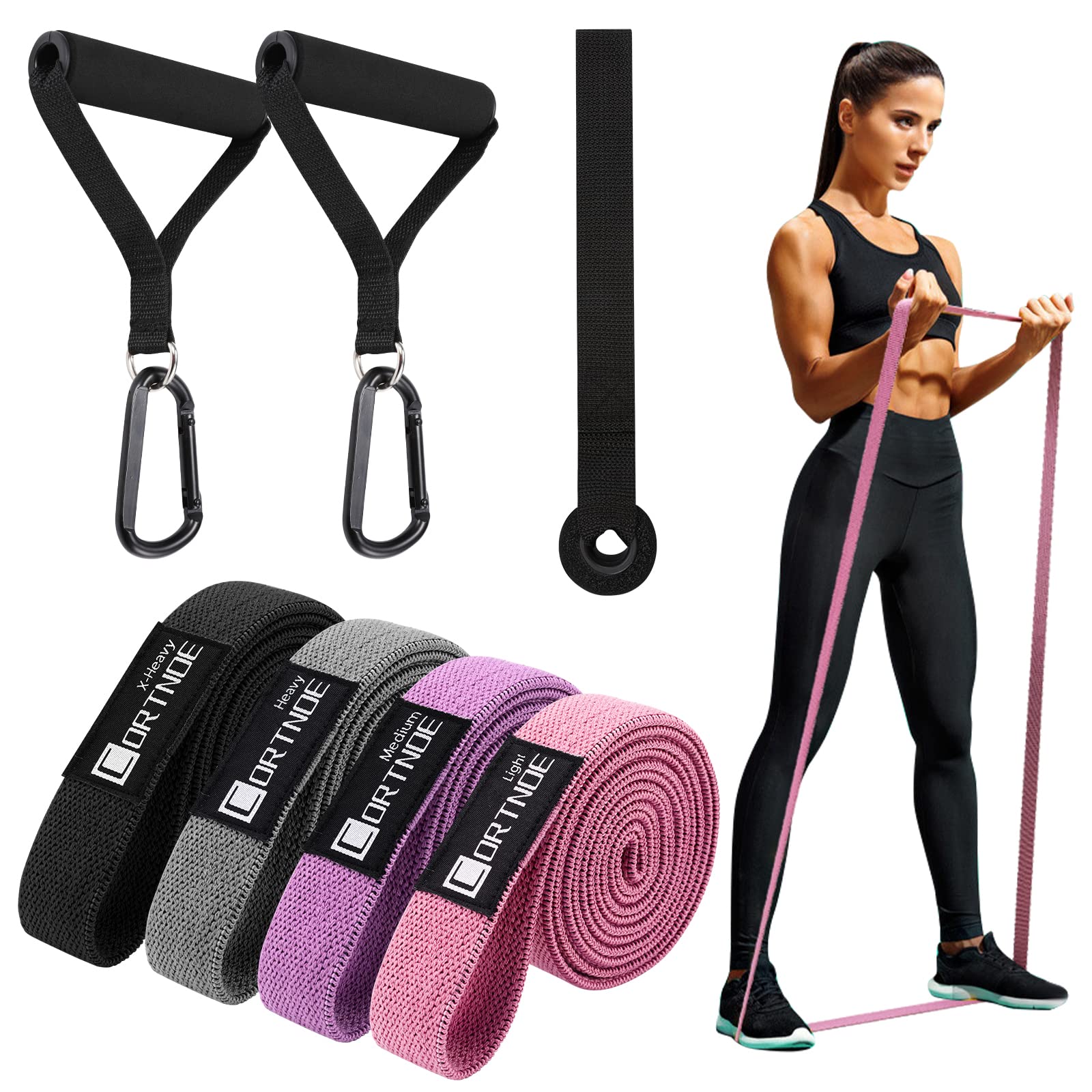 CORTNOE Pull Up Assistance Bands - Pull Up Bands Fabric Long Resistance Bands Set of 10 Long Workout Bands with Door Anchor, Handles, Exercise Bands for Working Out, Weight Training