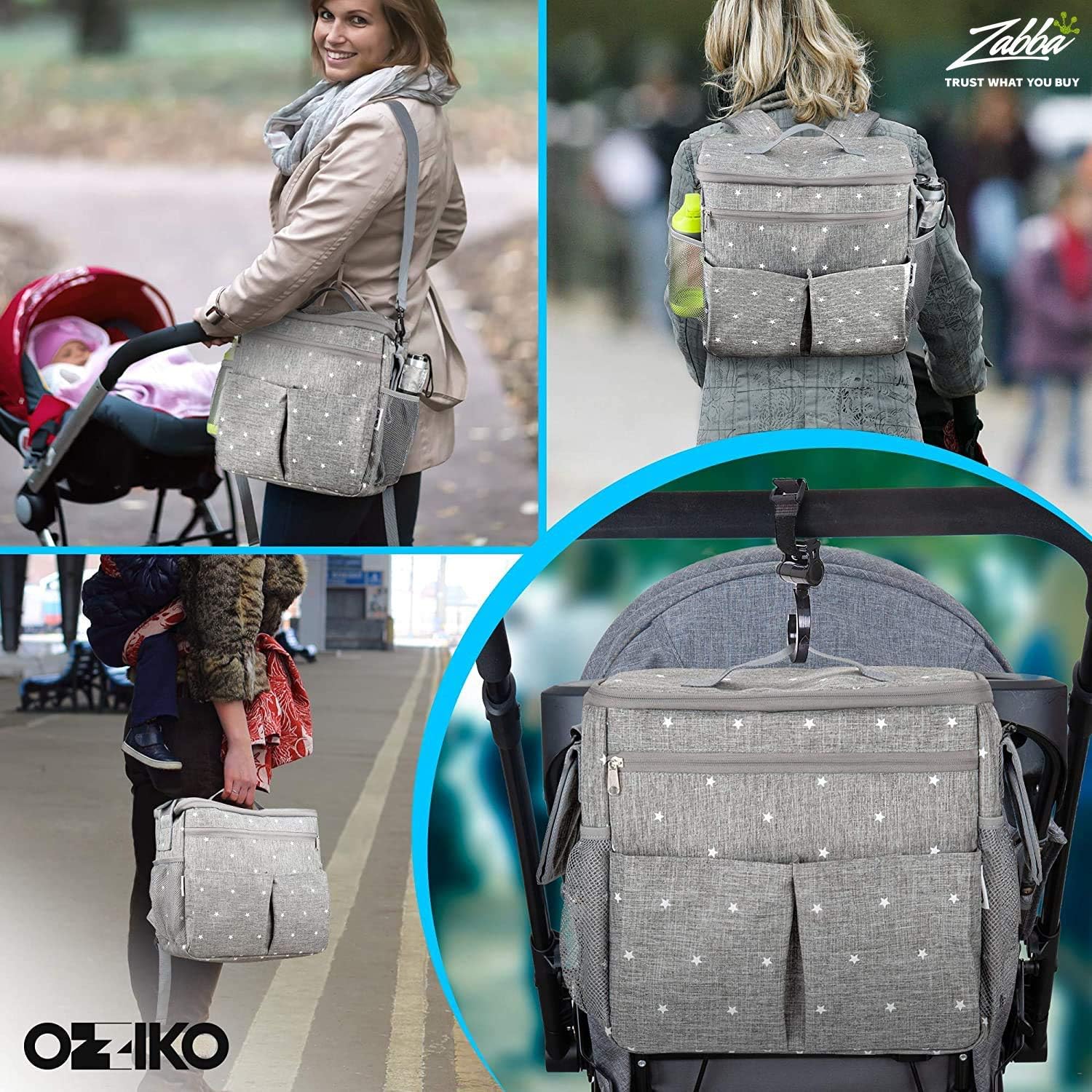 Universal Parents Diaper Organizer Bag with Stroller Attachments. Large Strollers Insulated Baby Bag. Gift for Newborns, Infants, Toddlers, Babies. 3 Ways to Carry - Shoulder, Messenger Bag, Backpack.: Home Improvement