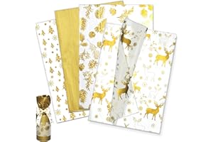 LIAPAWPAW Christmas Tissue Paper Gift Wrap, 60 Sheets Metallic Gold Tissue Paper for Gift Bags Packing Crafts, Luxury Deer Christmas Tree Wrapping Tissue for Xmas Winter New Year Holiday Decor,20x14in