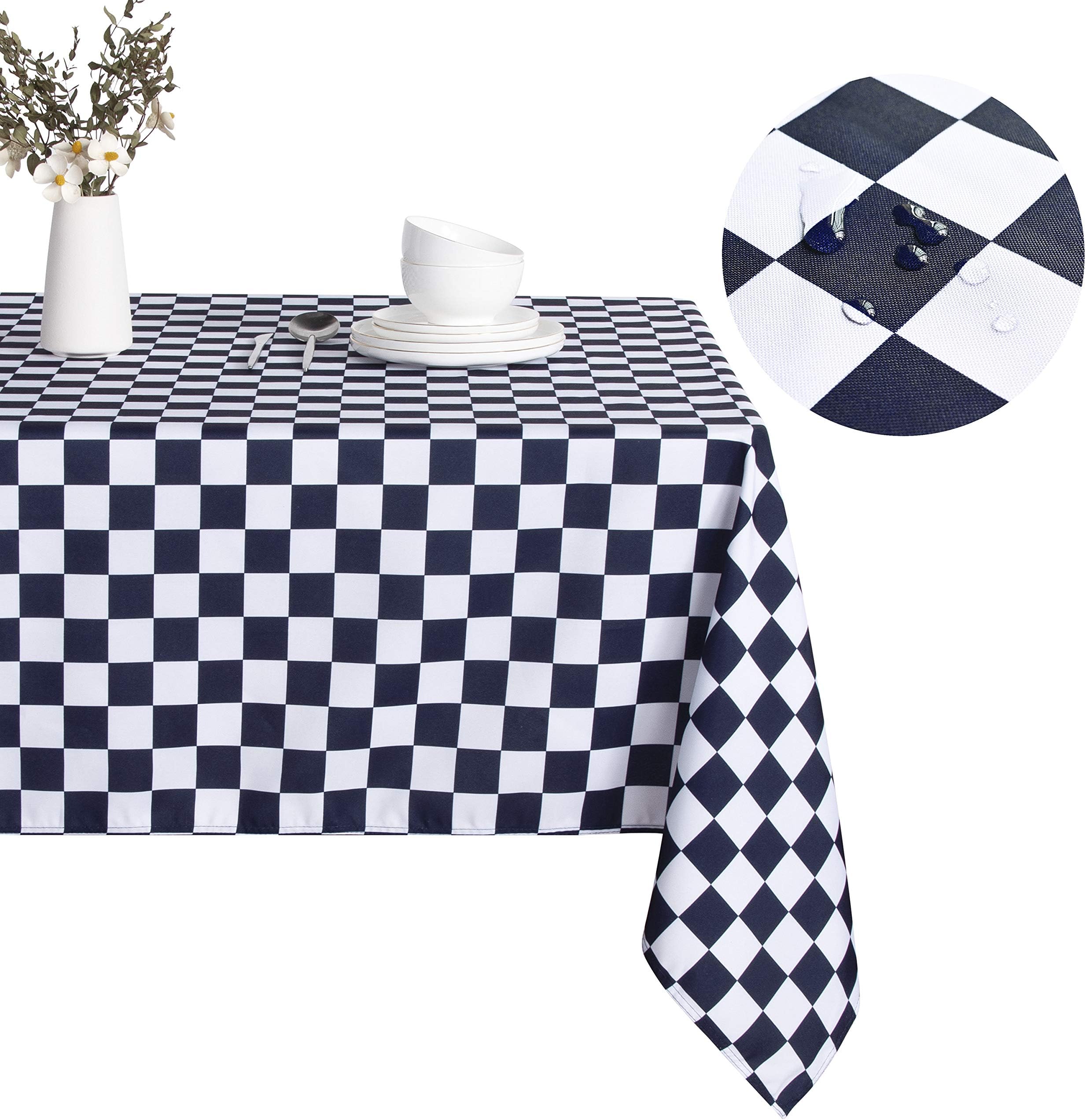 LUSHVIDA Checkered Square Rectangle Table Cloth – Washable Water Resistance Microfiber Plaid Tablecloth Decorative Table Cover for Picnic Banquet Party Kitchen Dining Room, 150 GSM