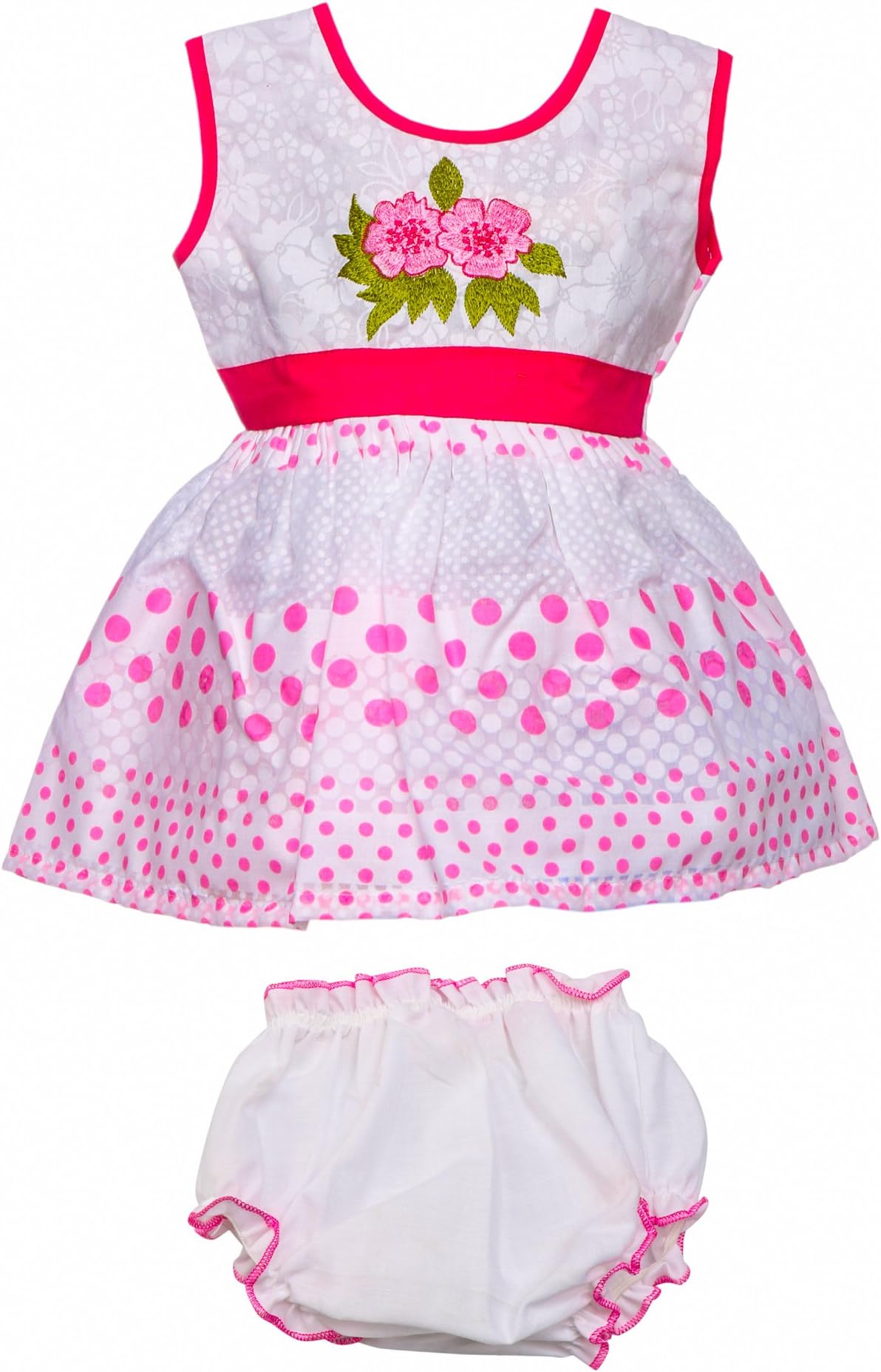Littly Baby Girl's Casual Wear Embroidered Cotton Frock Dress with Panty (12 Months- 3 Years)
