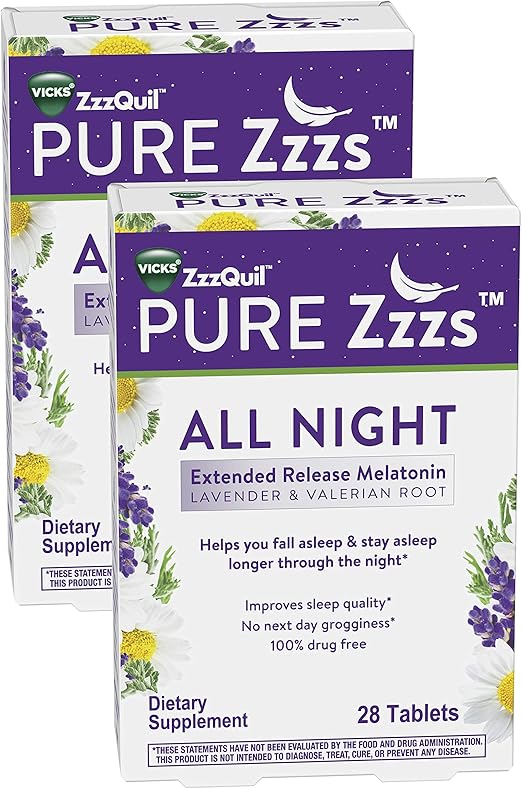 ZzzQuil PURE Zzzs, All Night Extended Release, Melatonin Sleep Aid Supplement with Lavender