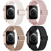 4 Pack Stretchy Nylon Band Compatible with Apple Watch Bands for Men Women 44mm 40mm 41mm 42mm 45mm 46mm 49mm 38mm, Braided Solo Loop Elastic Strap for iWatch Ultra 3 2 Series 11 10 9 8 7 6 5 4 SE 3
