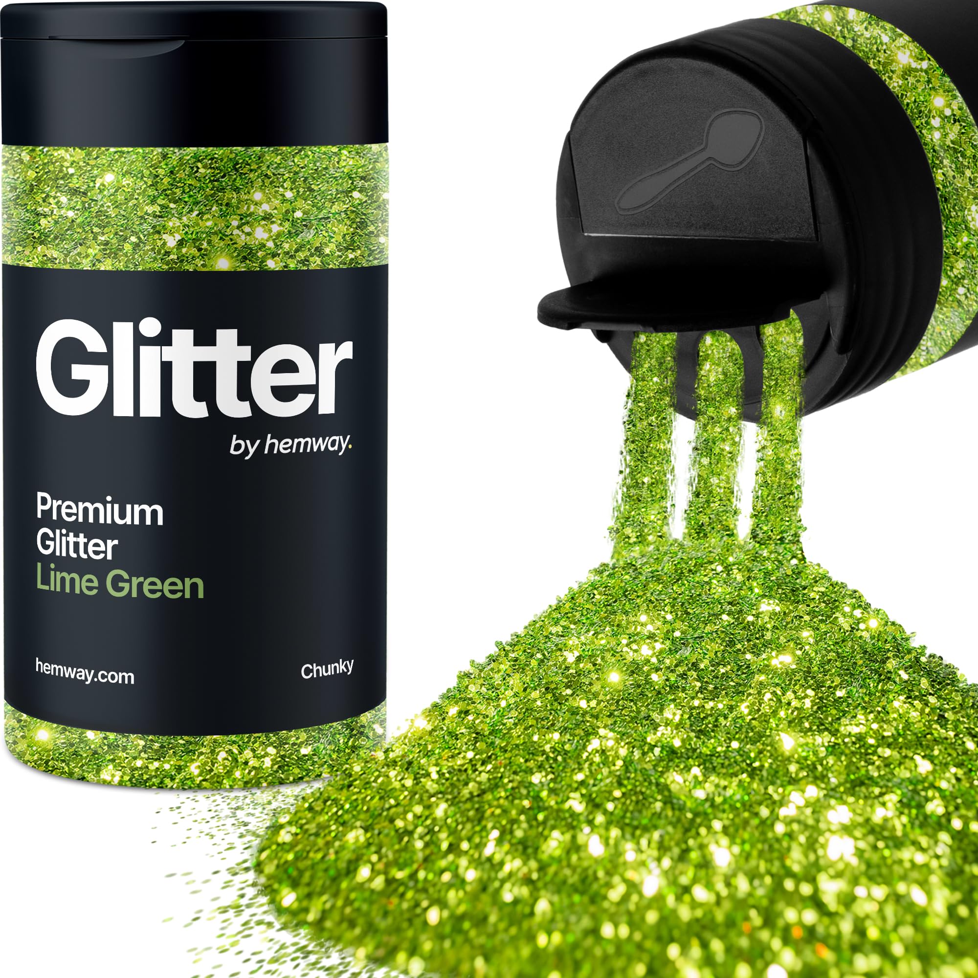 Lime Green Glitter Shaker, 130g Chunky Glitter, Crafts 1/40" Metallic Flake Lime Green Sequins, Resin & Epoxy Crafts, Decorating, Halloween, Christmas Nail, Face, Hemway