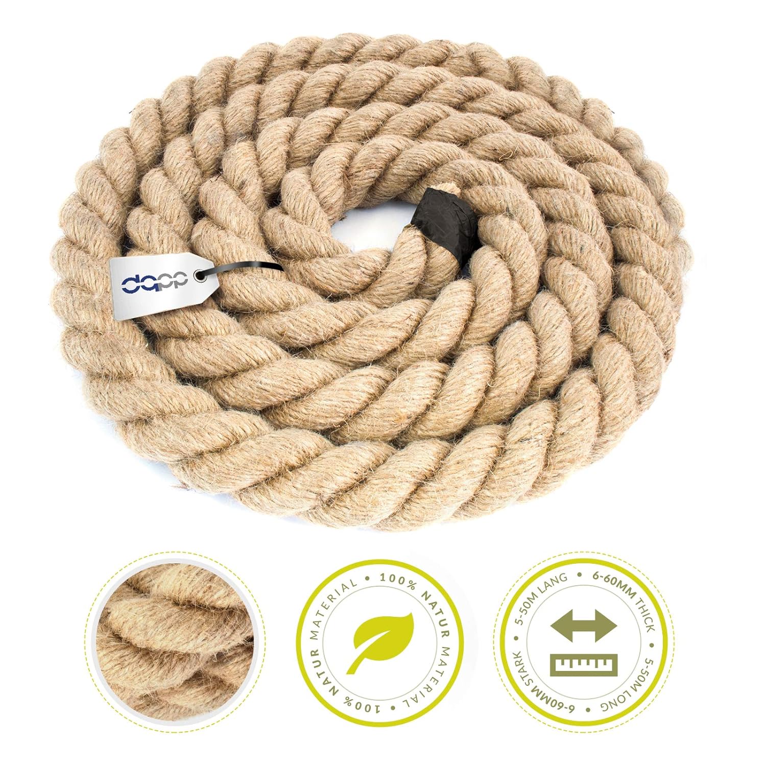 50 m jute rope 24 mm twisted natural hemp fencing cordage Amazon.co.uk