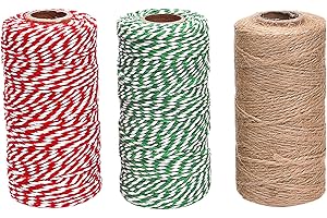 Sunmns 3 Rolls Christmas Cotton Twine and Natural Jute String Rope for Gift Wrapping Tag Ornaments