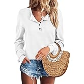 AURUZA Long Sleeve Shirts for Women Henley Shirts Waffle Knit Tops Casual Loose V Neck Tunic Tops Fall Outfits Waffle TShirt