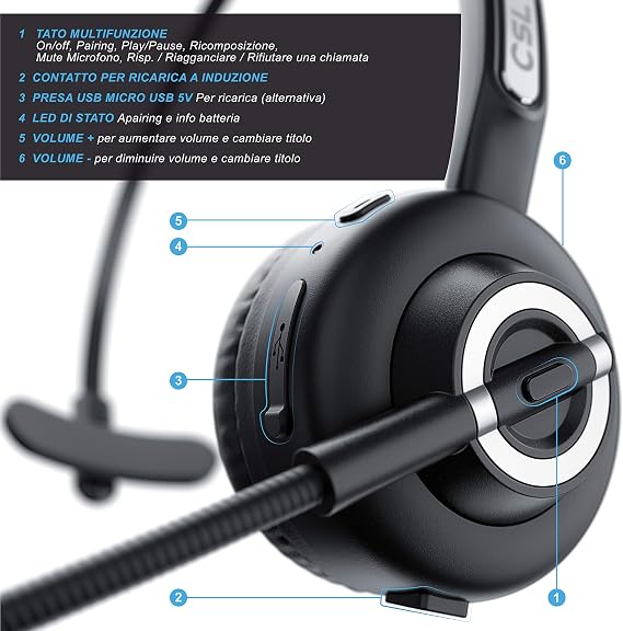 Cuffie con Microfono Wireless Noise Reduction Cuffie Bluetooth e Stazione  di Carica Multipoint 2 collegamenti PC Tablet Smartphone CSL Call Center  Cuffie per Receptionist telefonia skype Accessori Informatica berjaya.edu.my