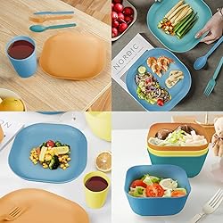 afcevnlb 24 Piece Wheat Straw Square Dinnerware