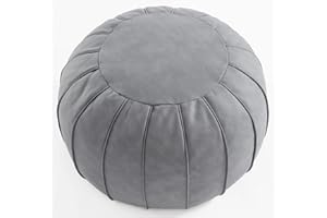 C COMFORTLAND Round Ottoman Pouf (No Filler), Faux Leather Poofs, Ottomans Foot Rest, Floor Foot Stools, Unstuffed Bean Bag Poufs Cover with Storage for Living Room, Bedroom Grey