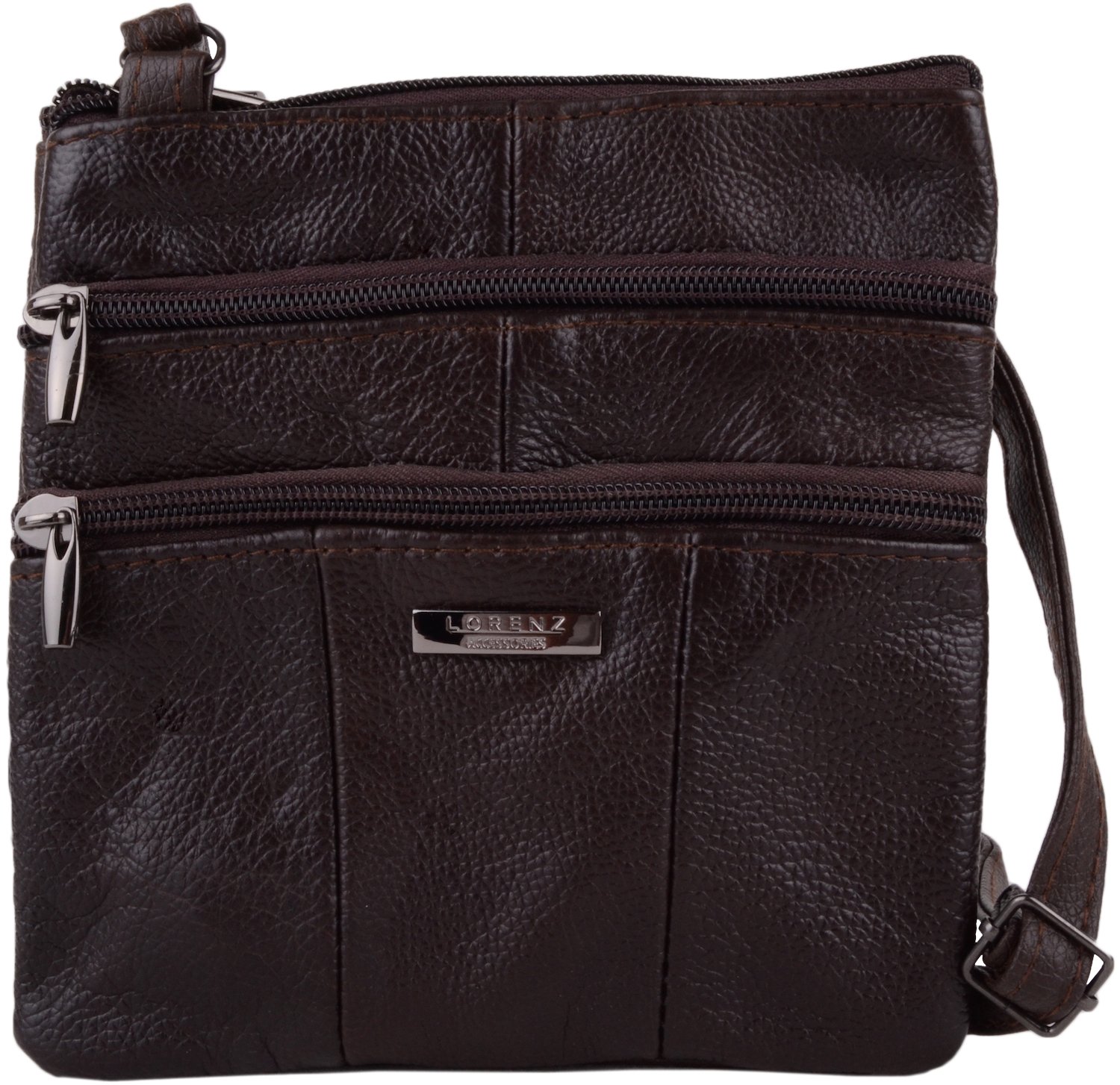 Ladies/Womens Small Leather Cross Body/Shoulder Bag with Multiple Features - Dark Brown